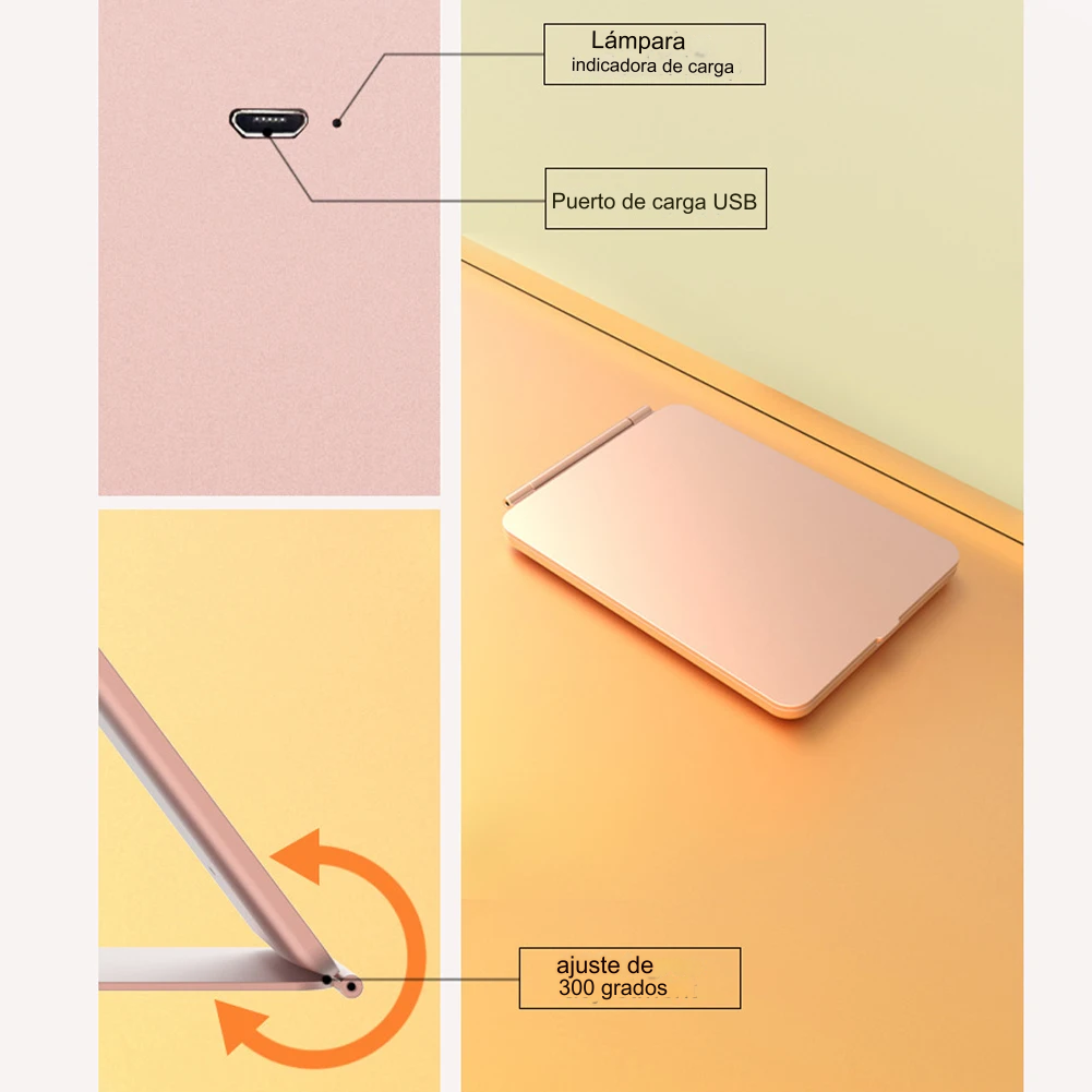 ESPEJO RECARGABLE CON LUZ LED PORTÁTIL