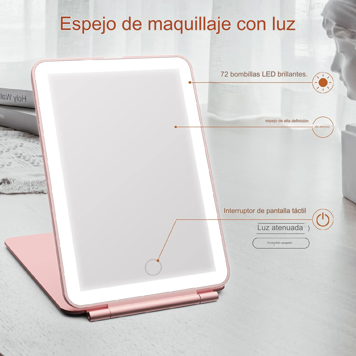 ESPEJO RECARGABLE CON LUZ LED PORTÁTIL